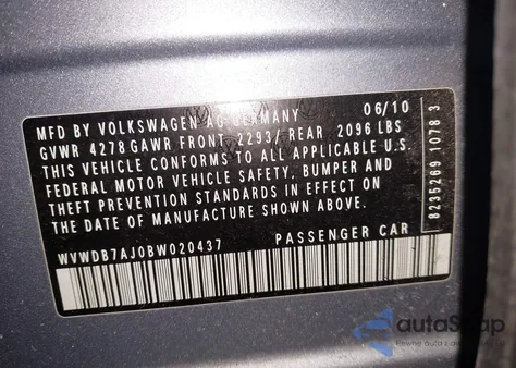 2011 Volkswagen Golf 2.5L 4-Door z USA, uszkodzony, nr VIN WVWDB7AJ0BW020437